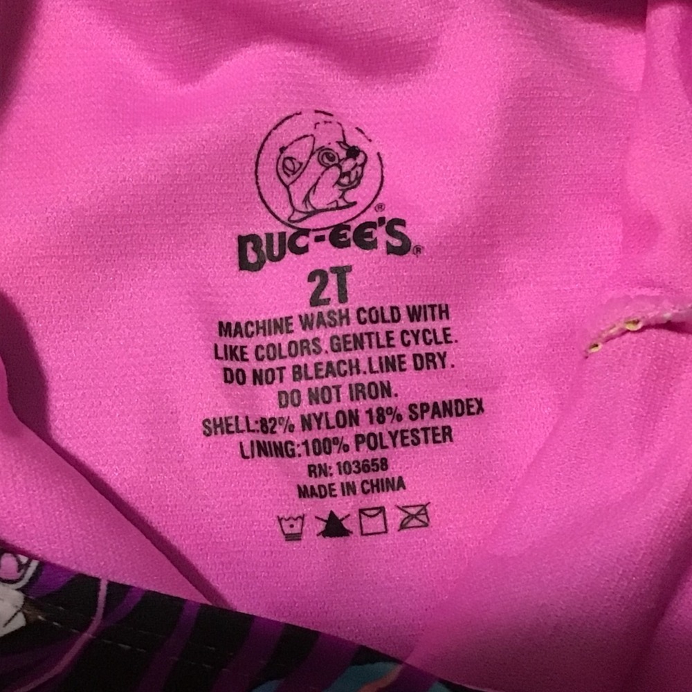 Buc-ee's Girls 2T One Piece Swimsuit Tropical Beaver Print Pink Ruffle Bow Back - Picture 5 of 6